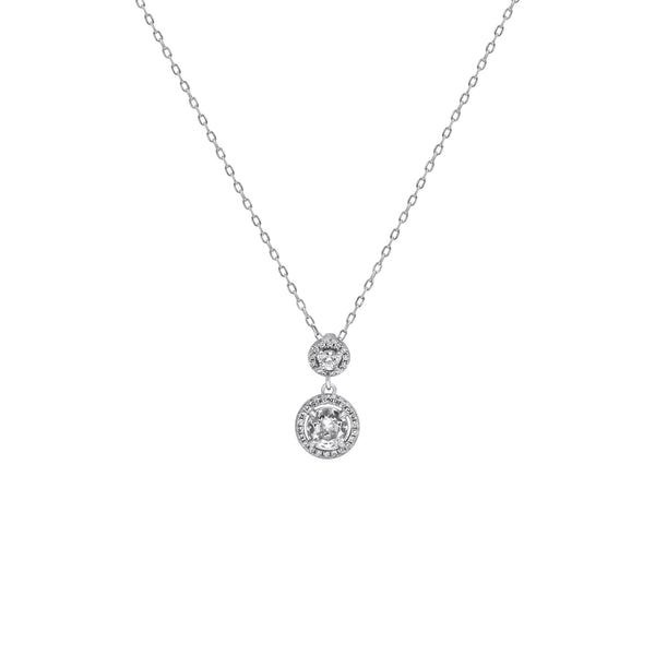 Sterling Silver Double Round CZ Necklace