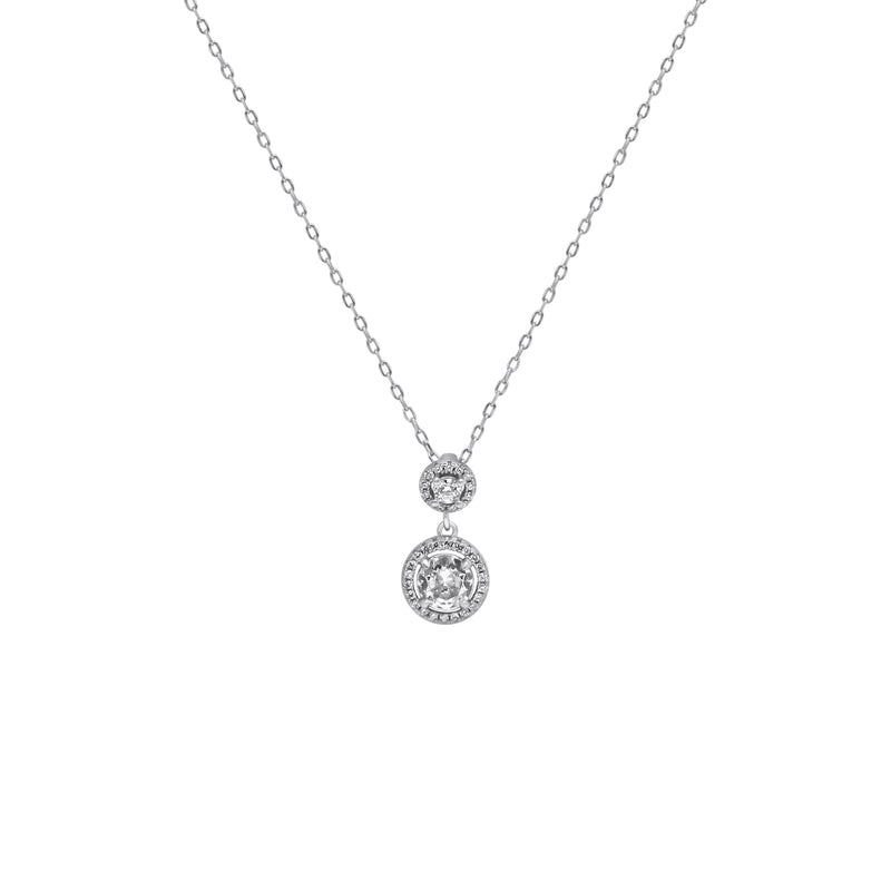 Sterling Silver Double Round CZ Necklace