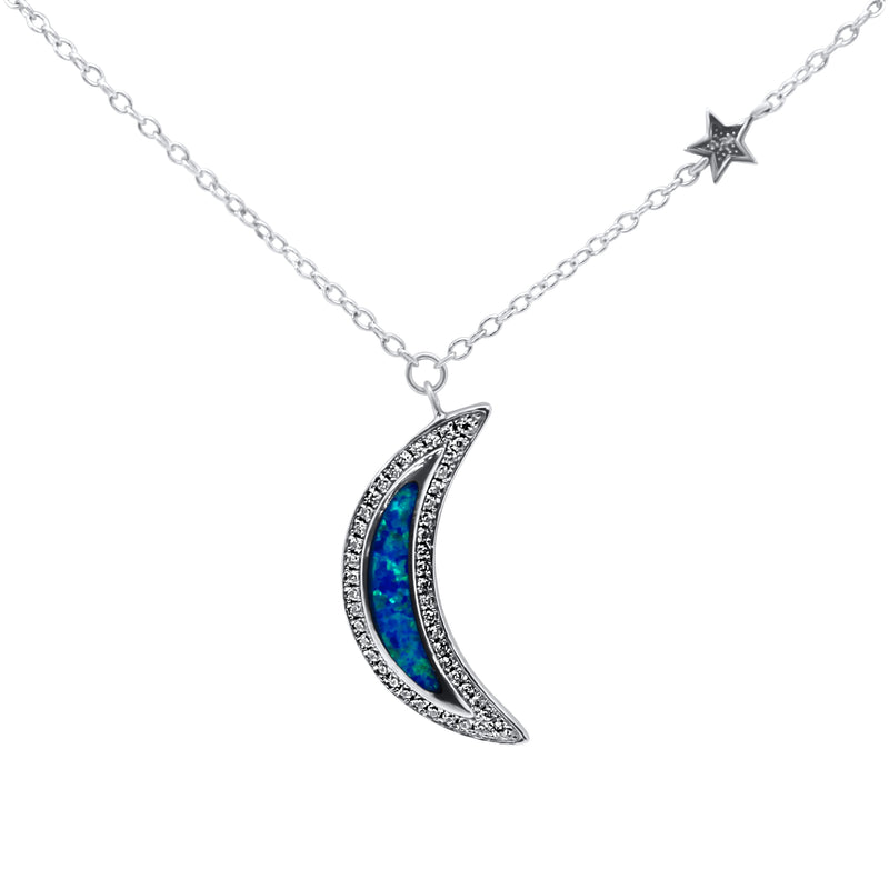 Sterling Silver Blue Opal Moon Necklace
