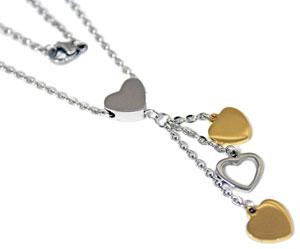 Stainless Steel Necklace With Dangling Hearts In Stainless Steel And Gold Plated Stainless Steel - Atlanta Jewelers Supply
