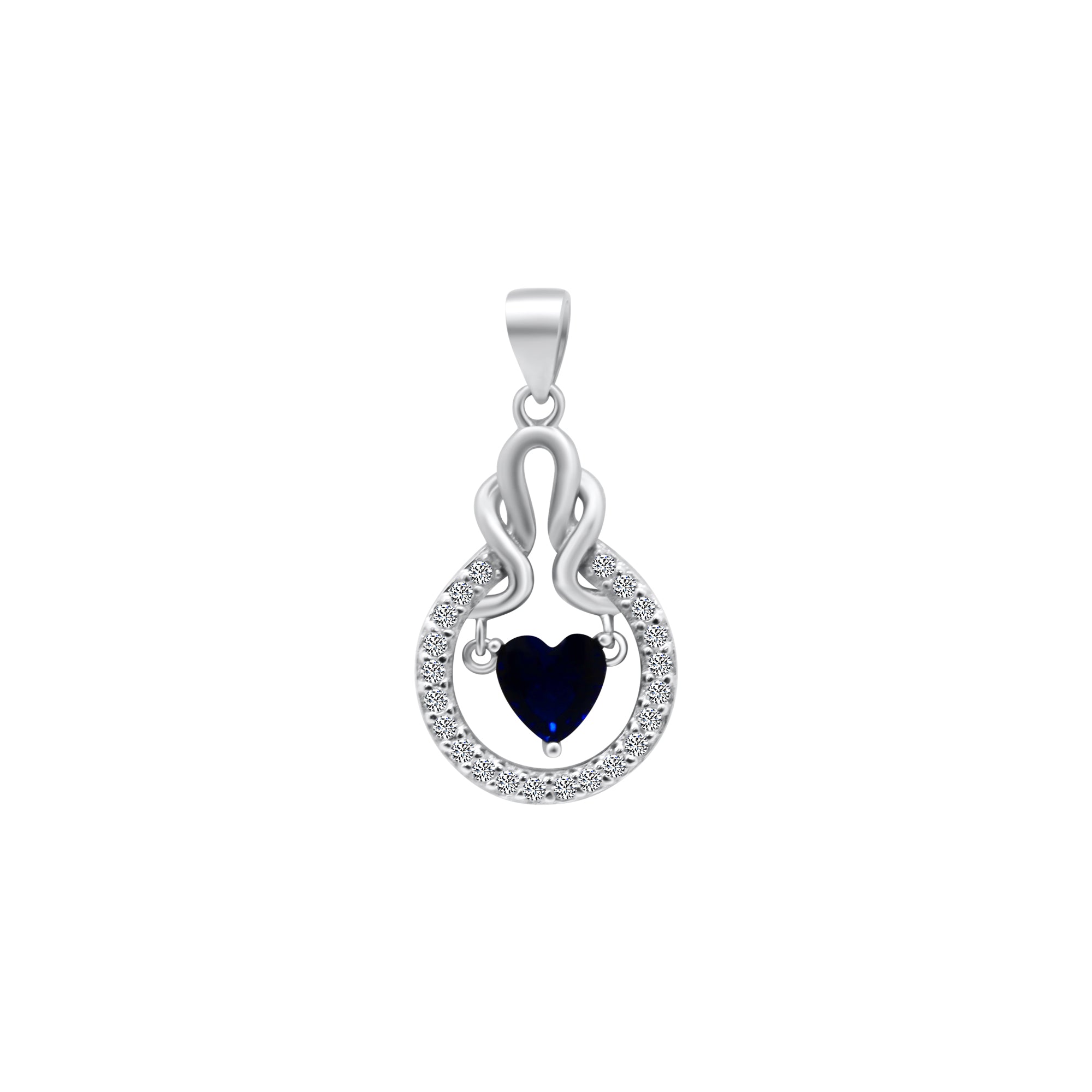 Sterling Silver CZ Heart Gemstone Halo Pendant