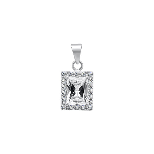 Sterling Silver Soft Edge Rectangle CZ Pendant