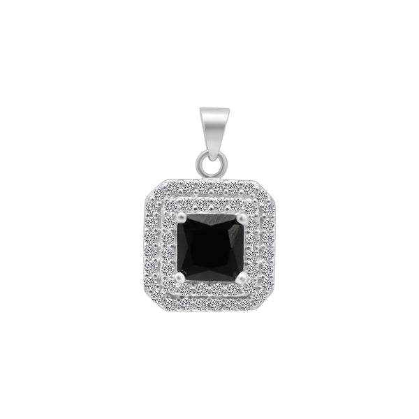 Sterling Silver Square CZ Pendant With Double Halo