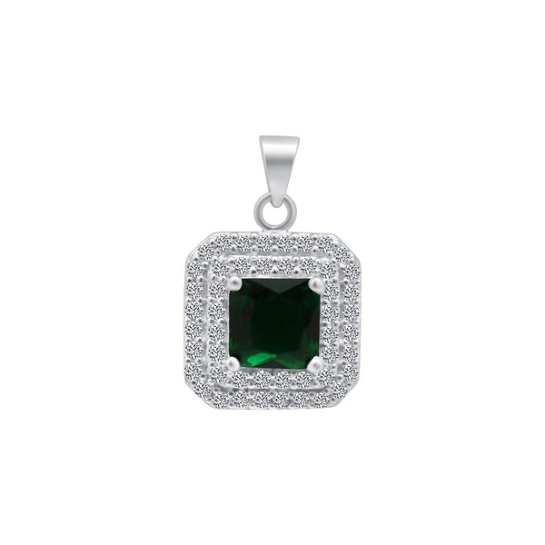 Sterling Silver Square CZ Pendant With Double Halo