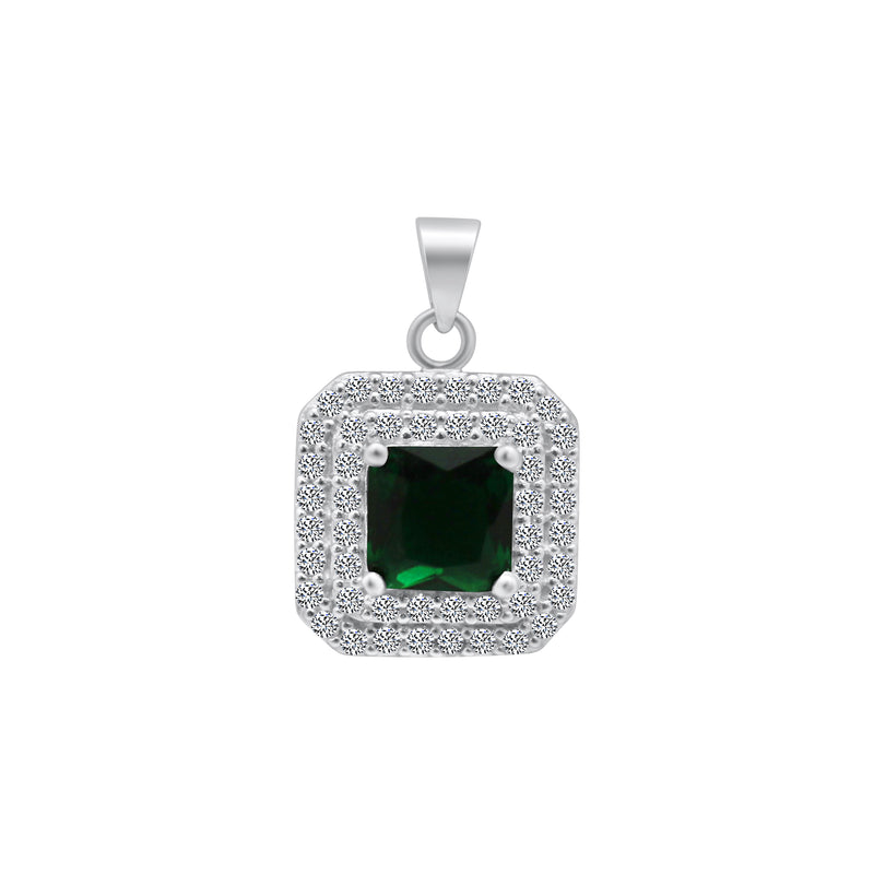 Square CZ Stud With Double Halo