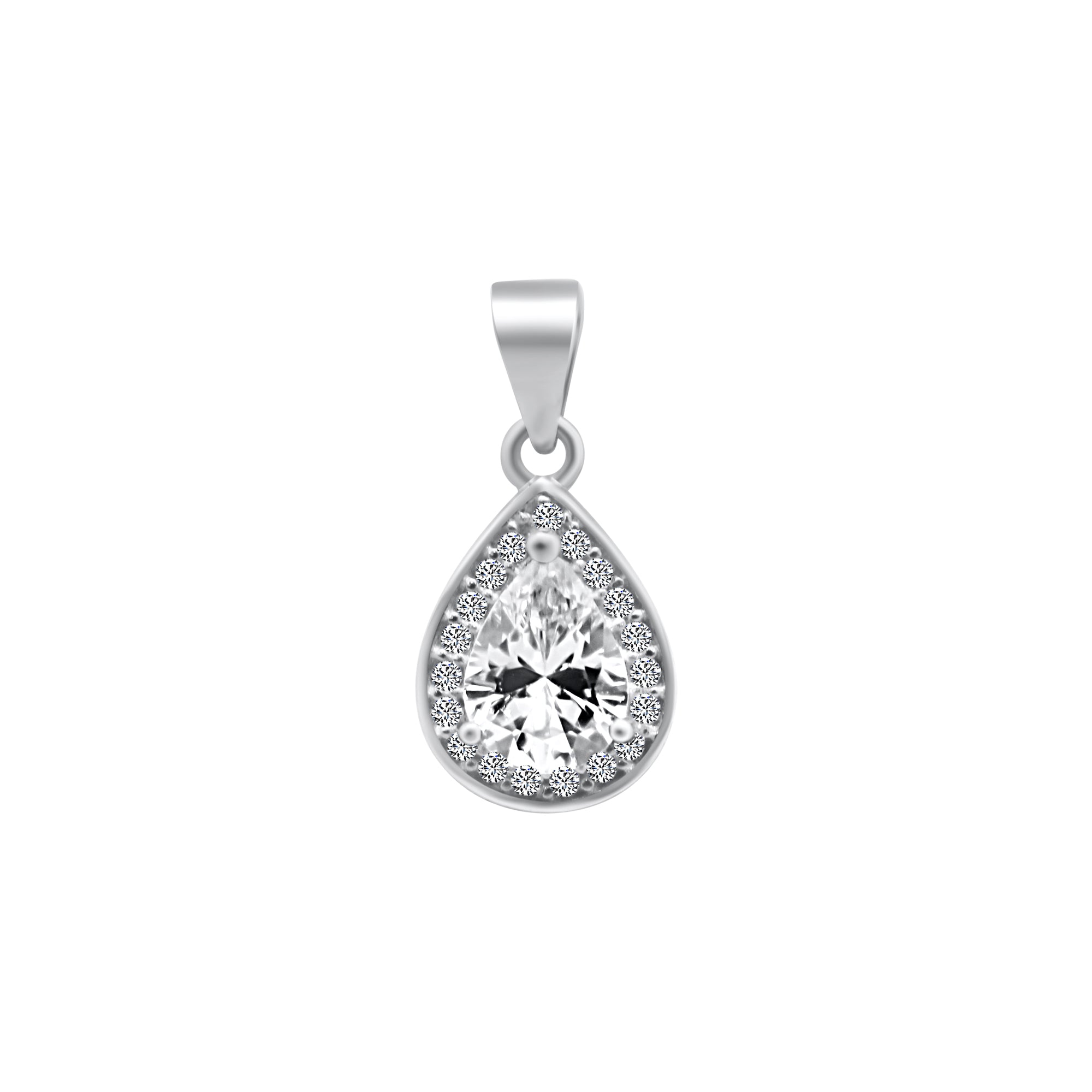 Sterling Silver CZ Halo Teardrop Pendant