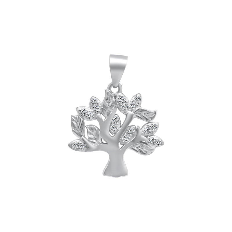 Sterling Silver Tree Pendant With CZ Stones