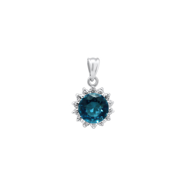 Sterling Silver Colored CZ Stone With Halo Pendant