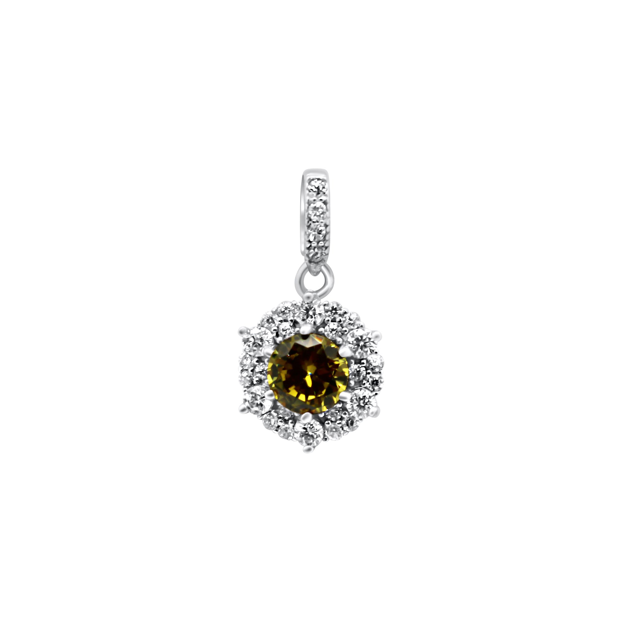 Sterling Silver Colored CZ Stone With Halo Pendant