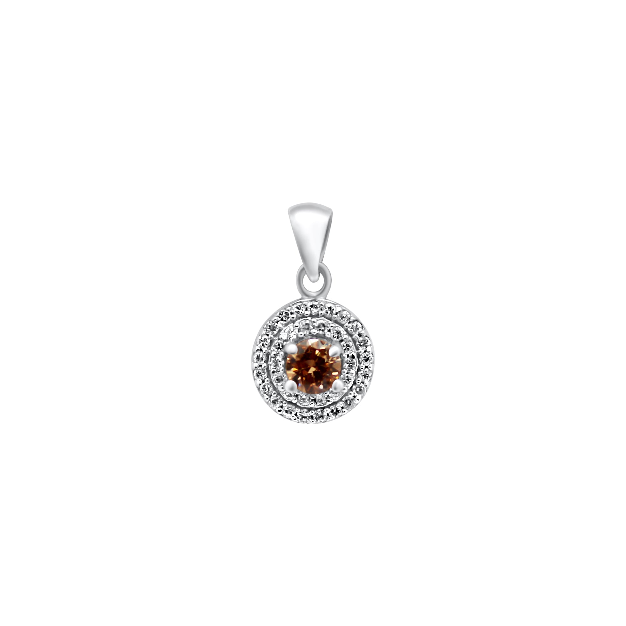 Sterling Silver Round Colored CZ Stone With Double Halo Pendant