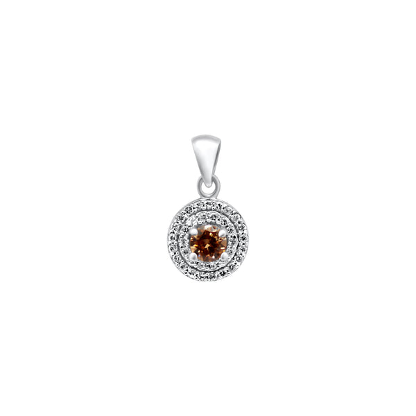 Sterling Silver Round Colored CZ Stone With Double Halo Pendant