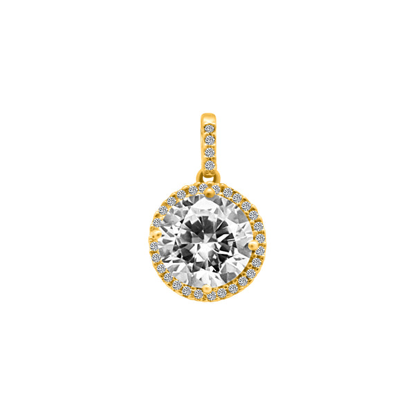 Sterling Silver Large CZ Stone With Thin Halo Pendant