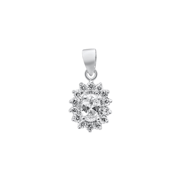 Sterling Silver Oval CZ Flower Pendant