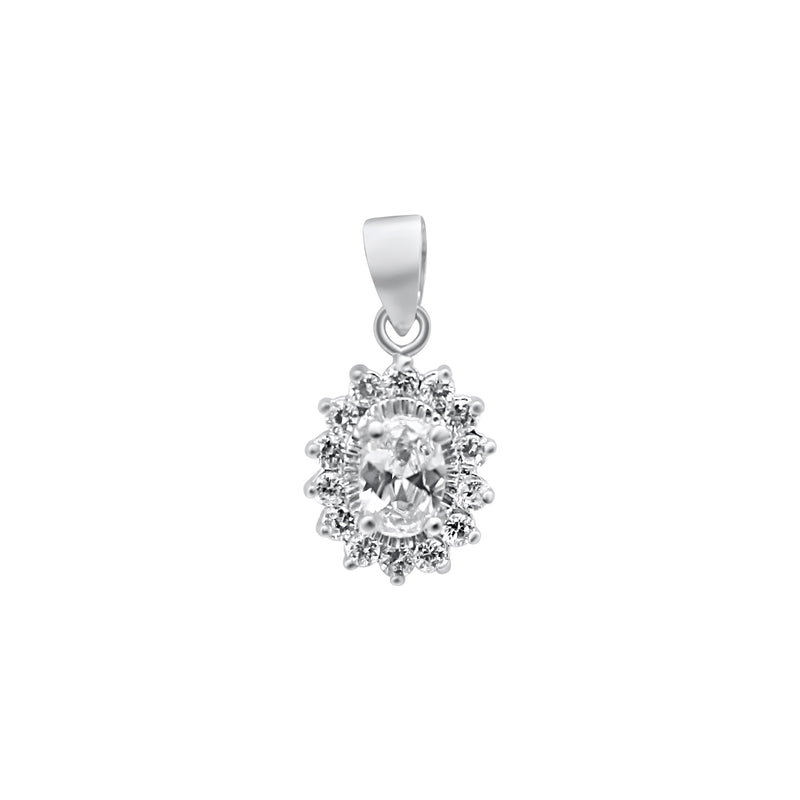 Sterling Silver Oval CZ Flower Pendant