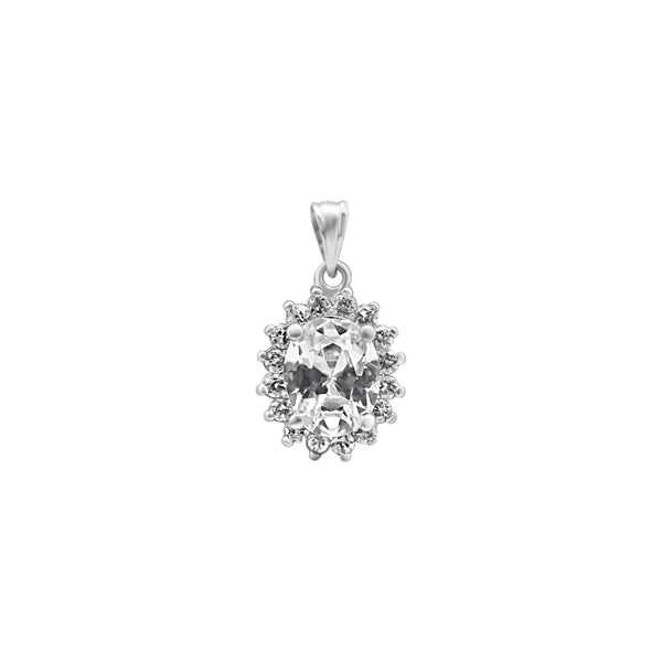 Sterling Silver Oval CZ With Halo Pendant (4 Colors)