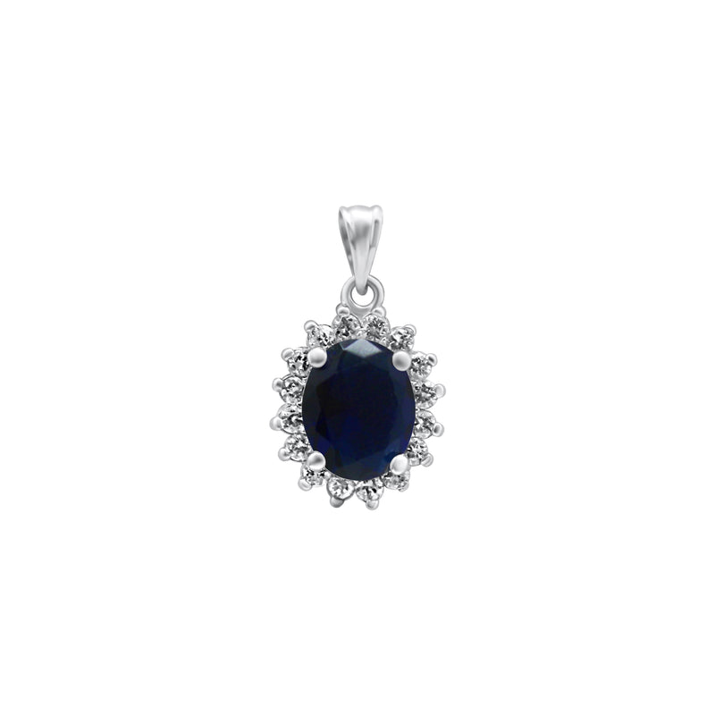 Sterling Silver Oval CZ With Halo Pendant (4 Colors)