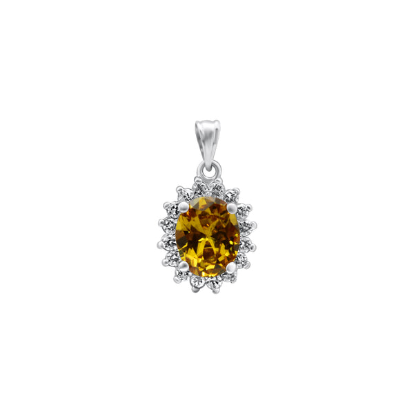 Sterling Silver Oval CZ With Halo Pendant (4 Colors)