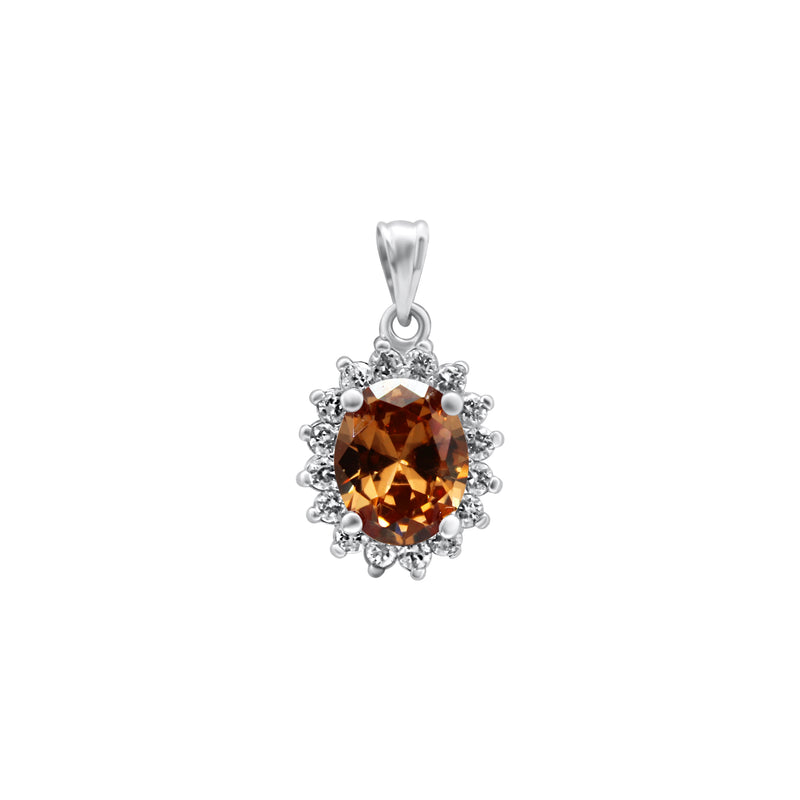 Sterling Silver Oval CZ With Halo Pendant (4 Colors)