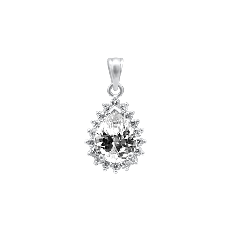Sterling Silver Teardrop CZ With Halo Pendant (3 colors)