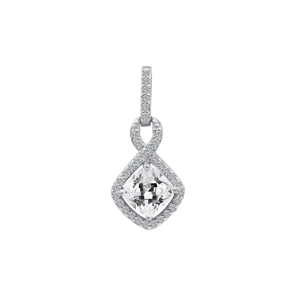 Sterling Silver Square CZ Stone With Halo Pendant