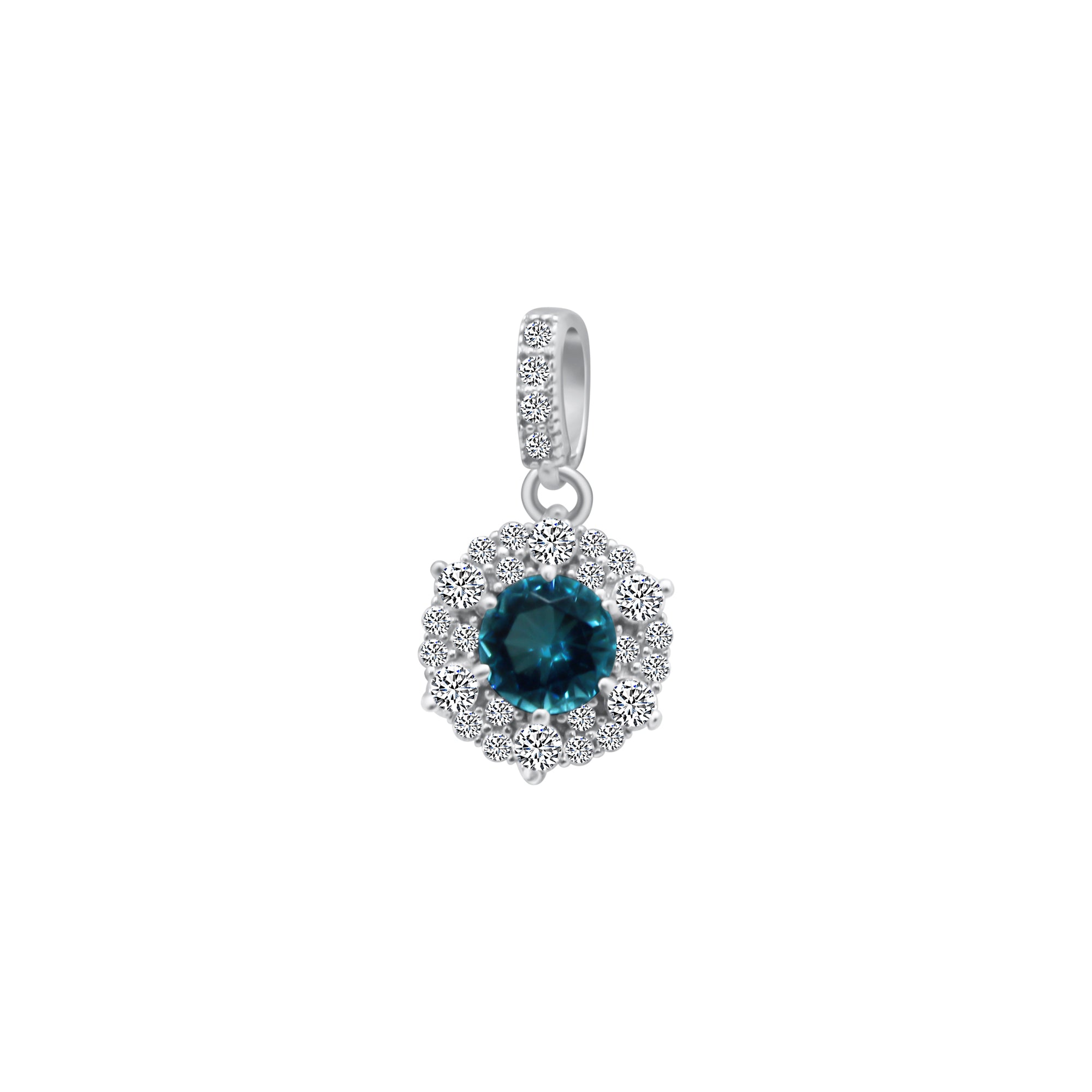 Sterling Silver Large Color CZ With Teardrop Halo Pendant