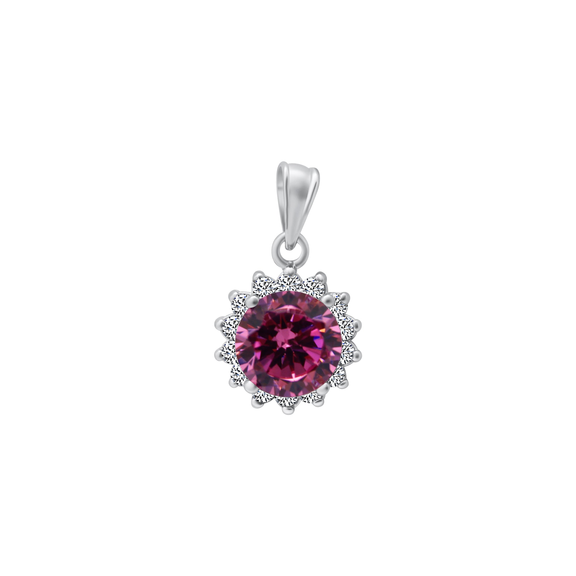 Sterling Silver Large Color CZ With Teardrop Halo Pendant