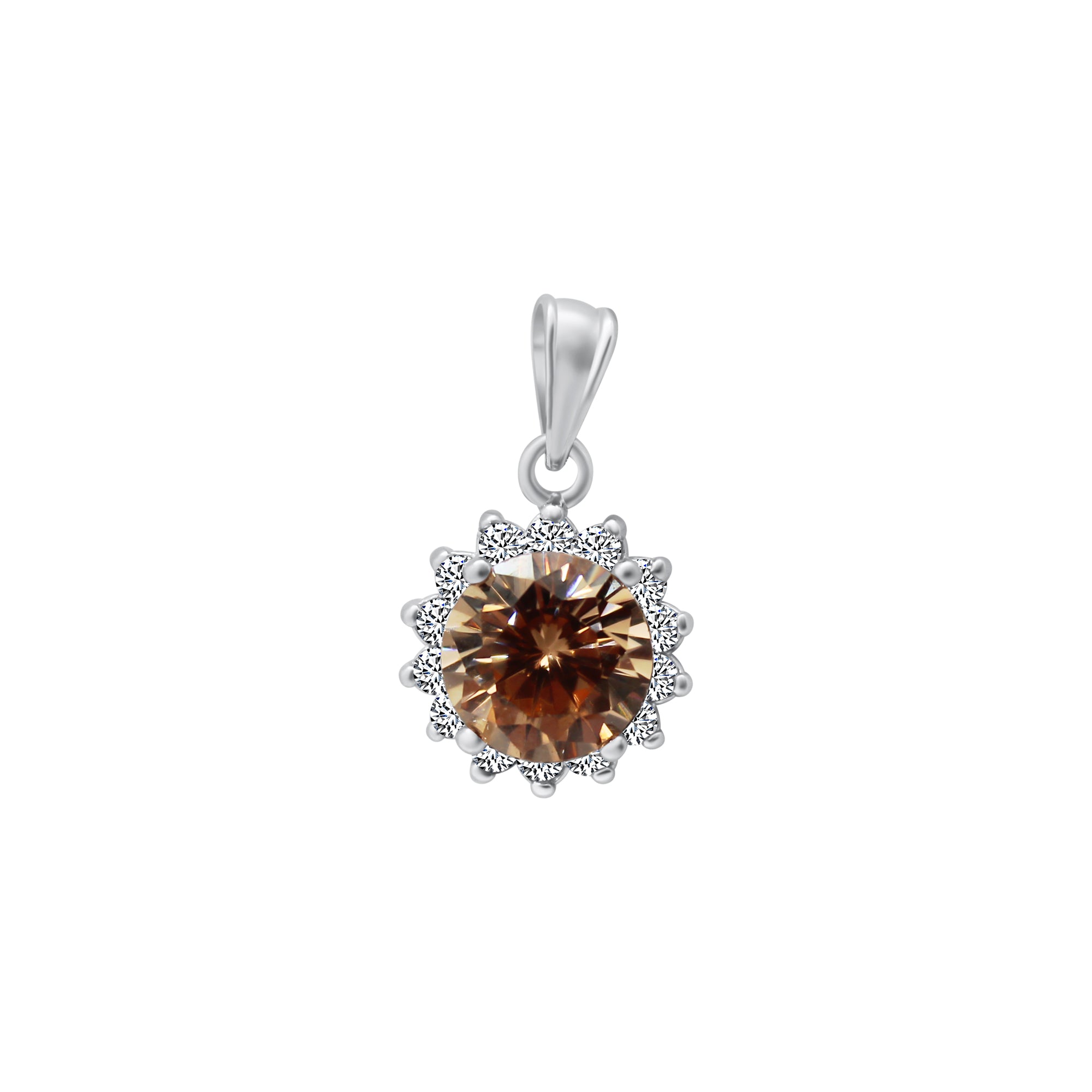 Sterling Silver Large Color CZ With Teardrop Halo Pendant