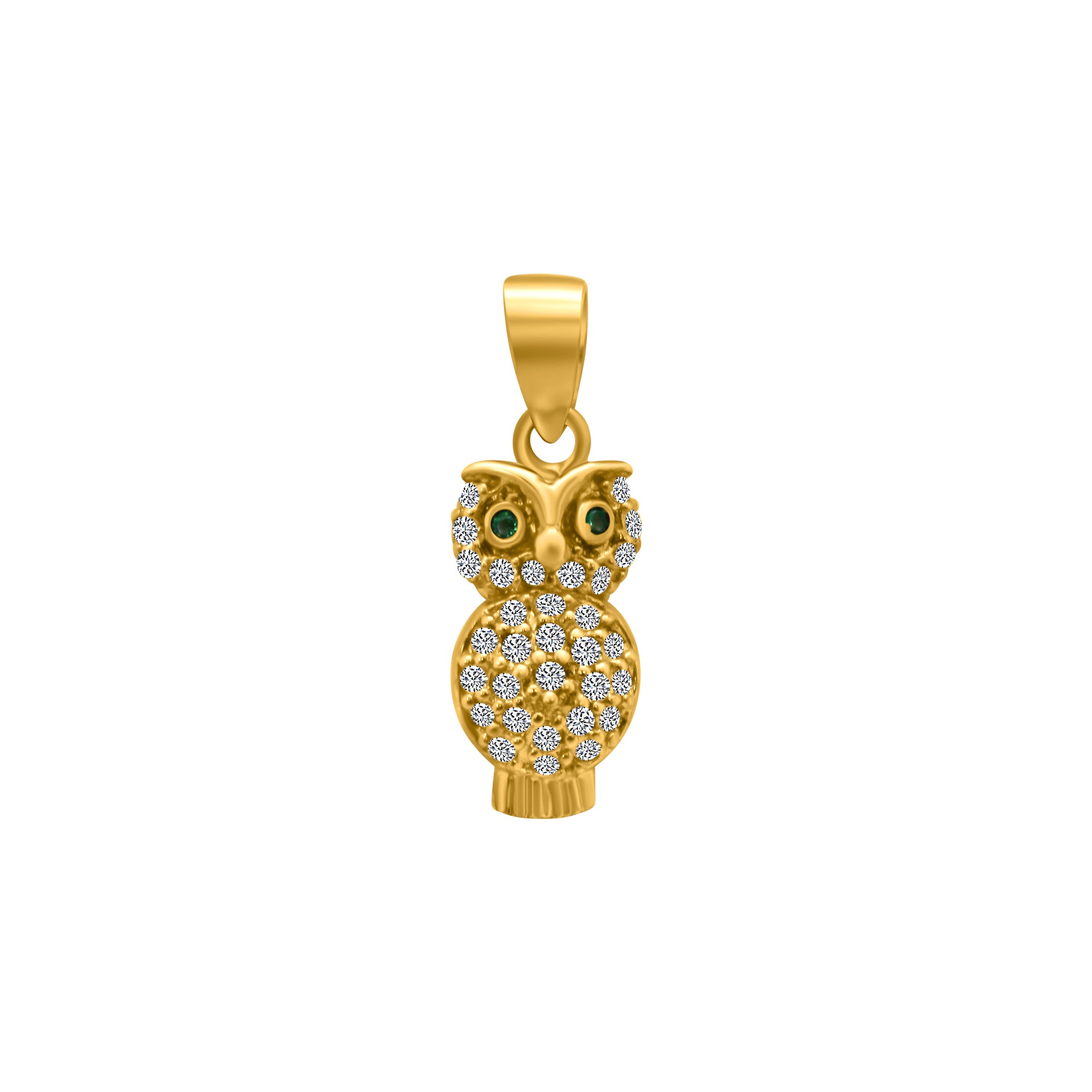 Stylish Sterling Silver Gold Color 0.7 X 0.3 Owl Pendant With Mounted Cz Stones