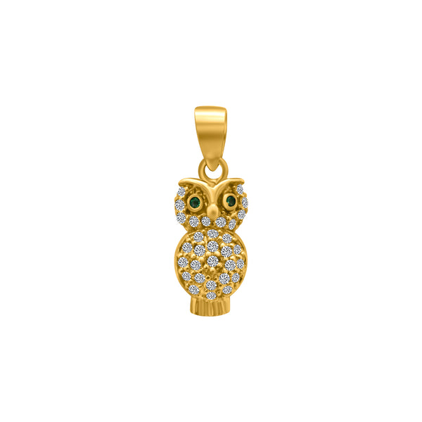 Stylish Sterling Silver Gold Color 0.7 X 0.3 Owl Pendant With Mounted Cz Stones