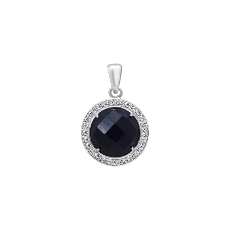 Large Sterling Silver Sapphire Circle Pendant