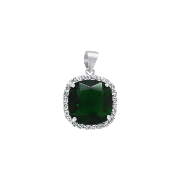Sterling Silver Large Emerald Soft Square Pendant