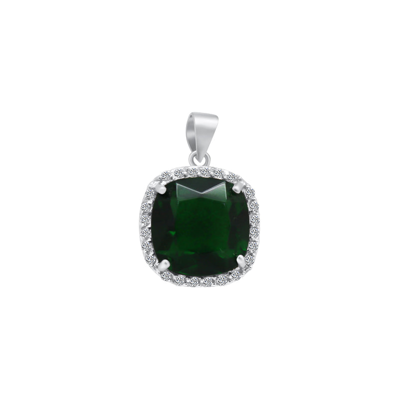 Sterling Silver Large Emerald Soft Square Pendant