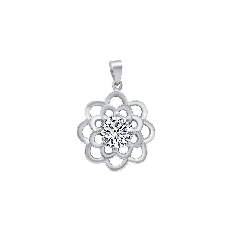 Sterling Silver Flower Pendant with Large CZ Stone