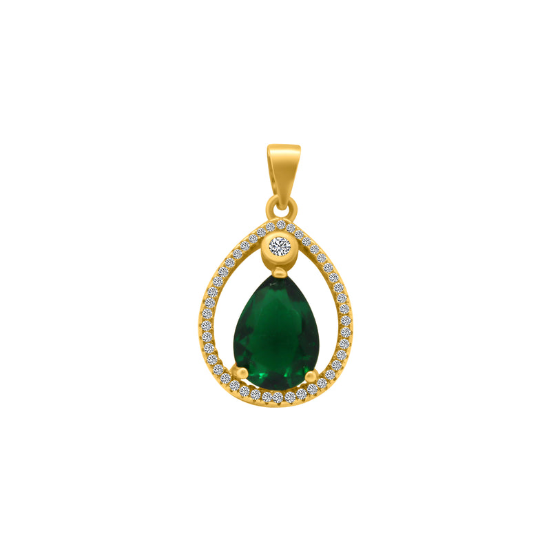 Sterling Silver Gold Plated Emerald Tear Drop Pendant