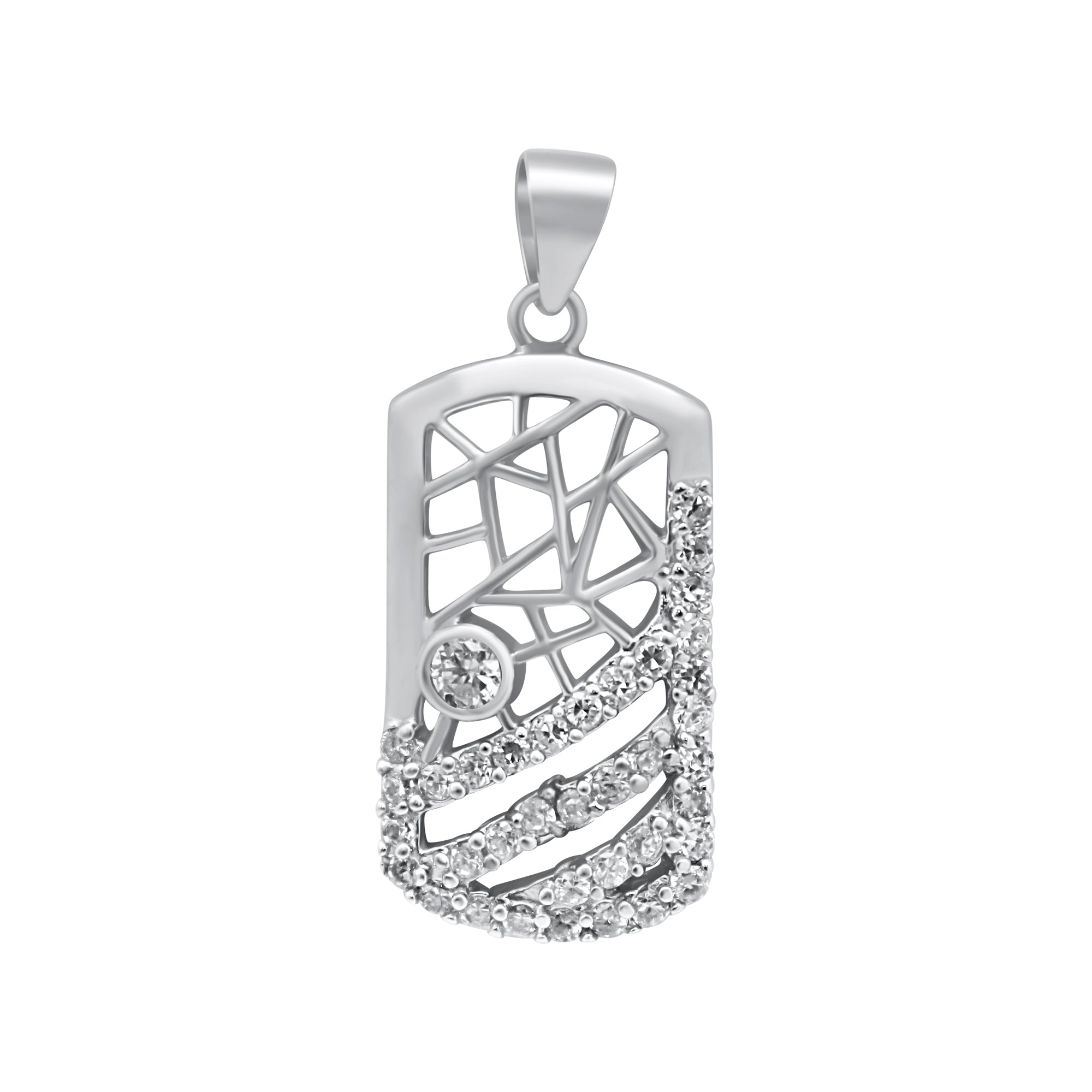 Sterling Silver Dog Tag CZ Design Pendant