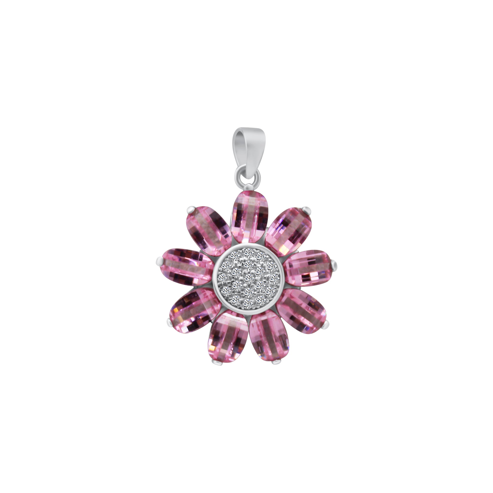 Sterling Silver Pink Flower Pendant