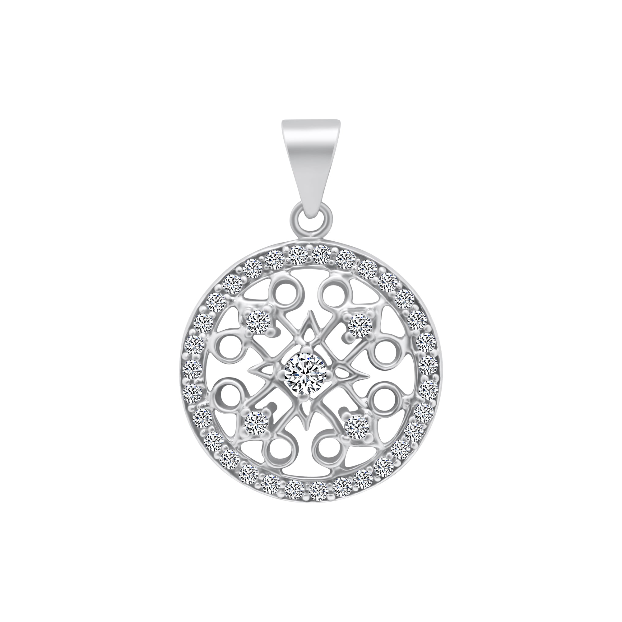 Sterling Silver Decorative CZ Round Pendant