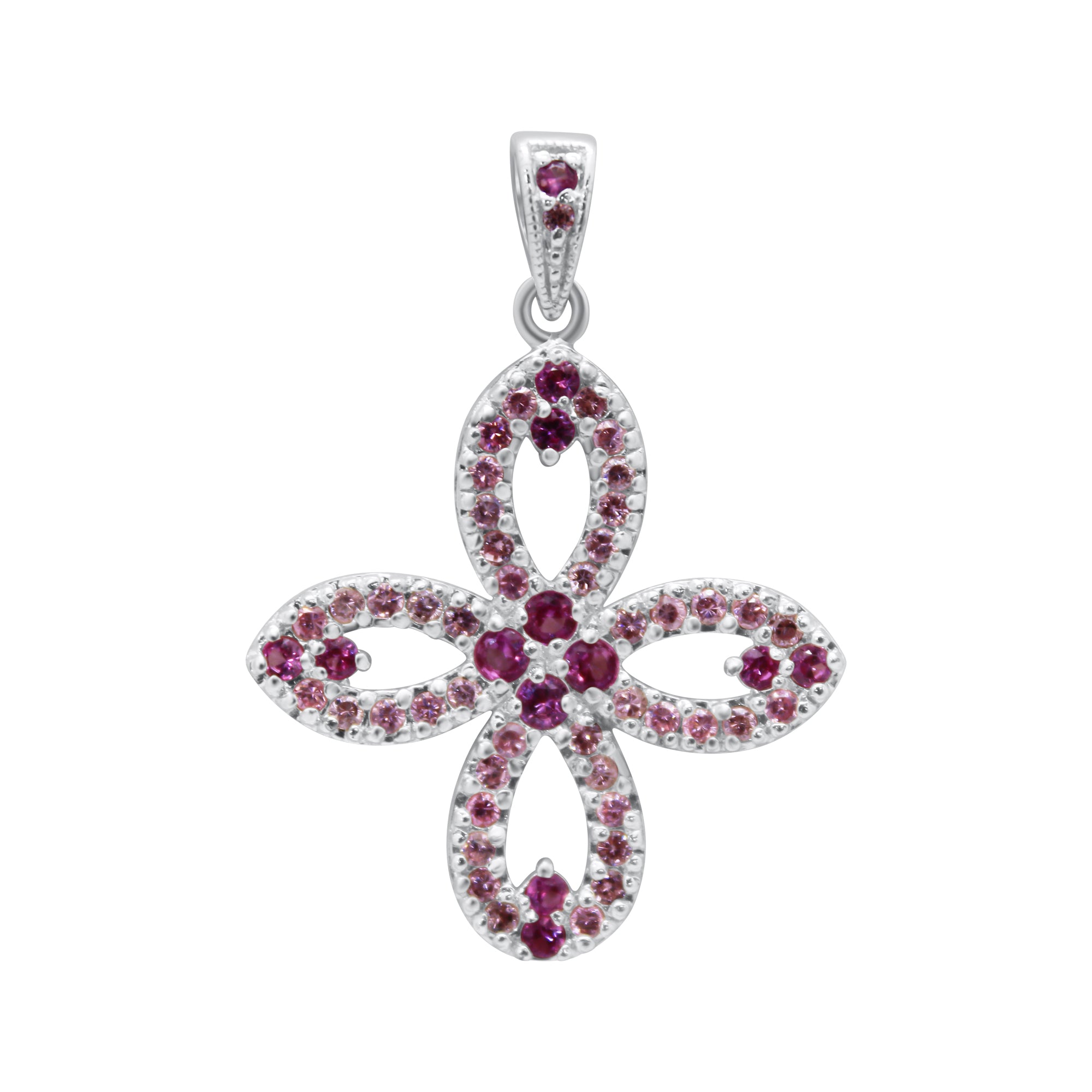 Sterling Silver Large Pink Flower Gemstone