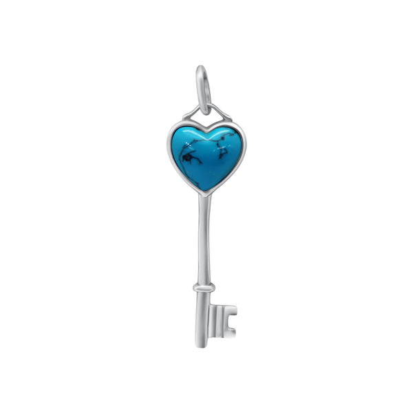 Sterling Silver Blue Enamel Heart Key Pendant