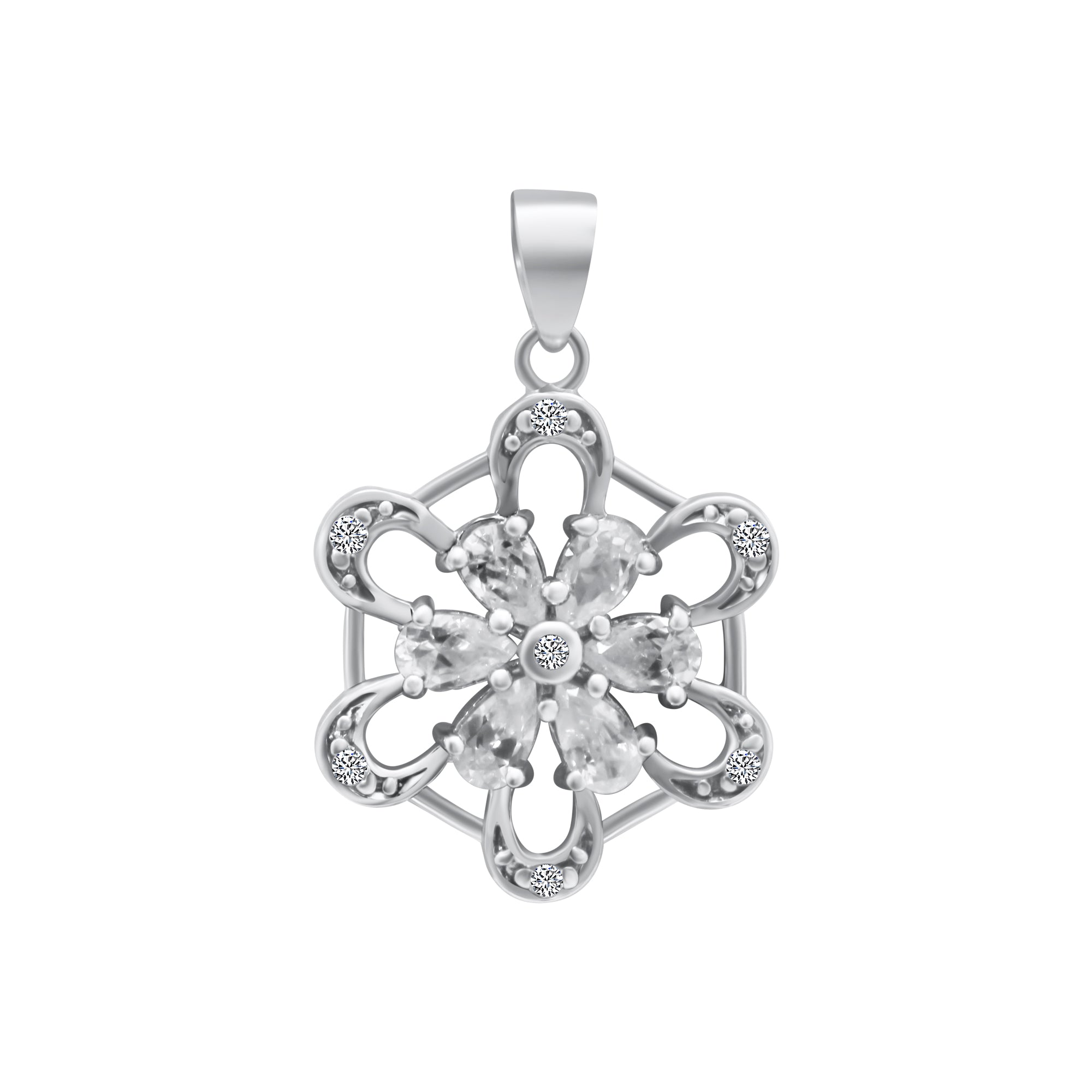 Sterling Silver Flower CZ Pendant