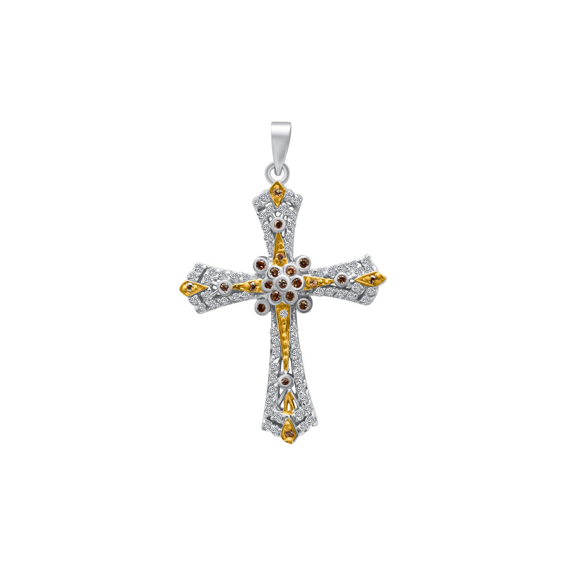 Sterling Silver Tri Tone Decorative Cross Pendant