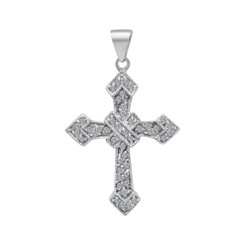 Sterling Silver Decorative CZ Cross Pendant
