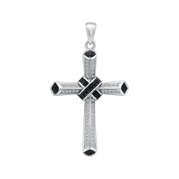 Sterling Silver Black and Clear CZ Cross Pendant