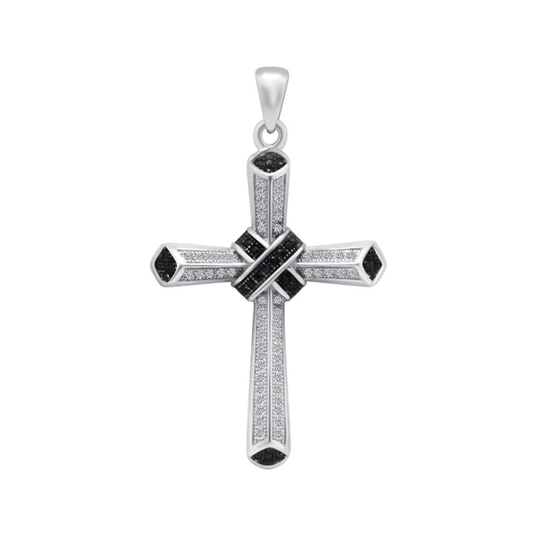 Sterling Silver Black and Clear CZ Cross Pendant