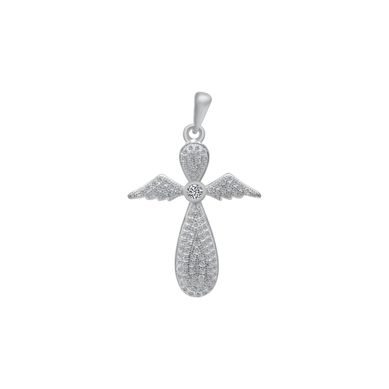Sterling Silver Angel Cross Pendant (3 Colors)