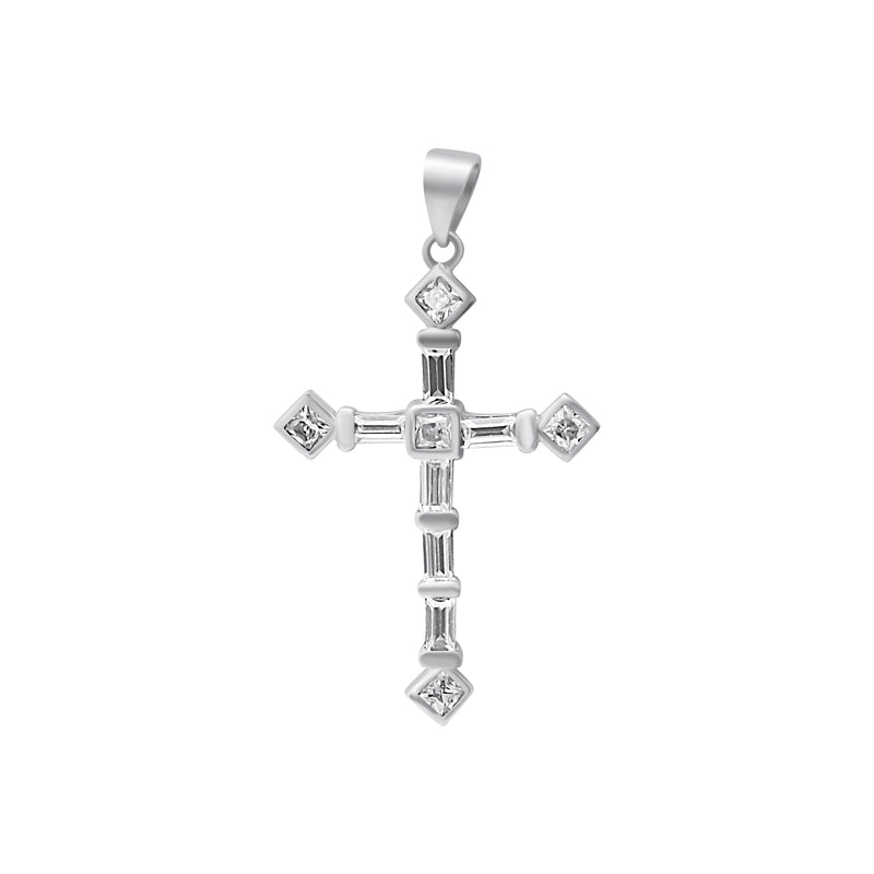 Sterling Silver Platinum Finish Crystal Cross Pendant