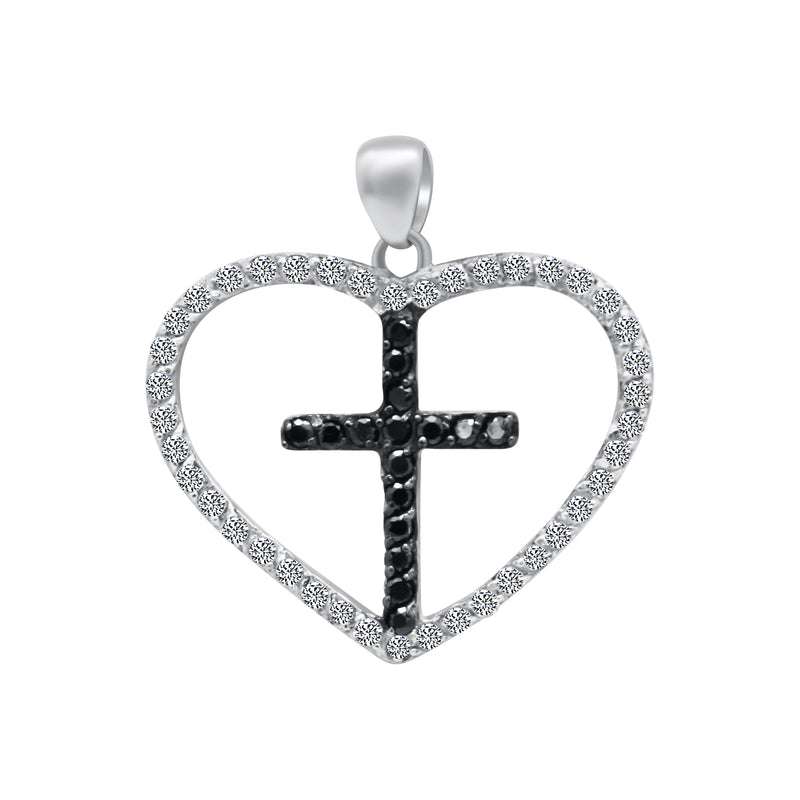Sterling Silver Cross in Heart CZ Pendant
