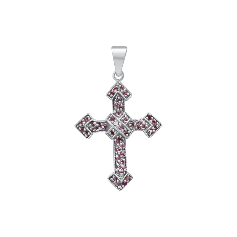 Sterling Silver Pink CZ Decorative Cross Pendant