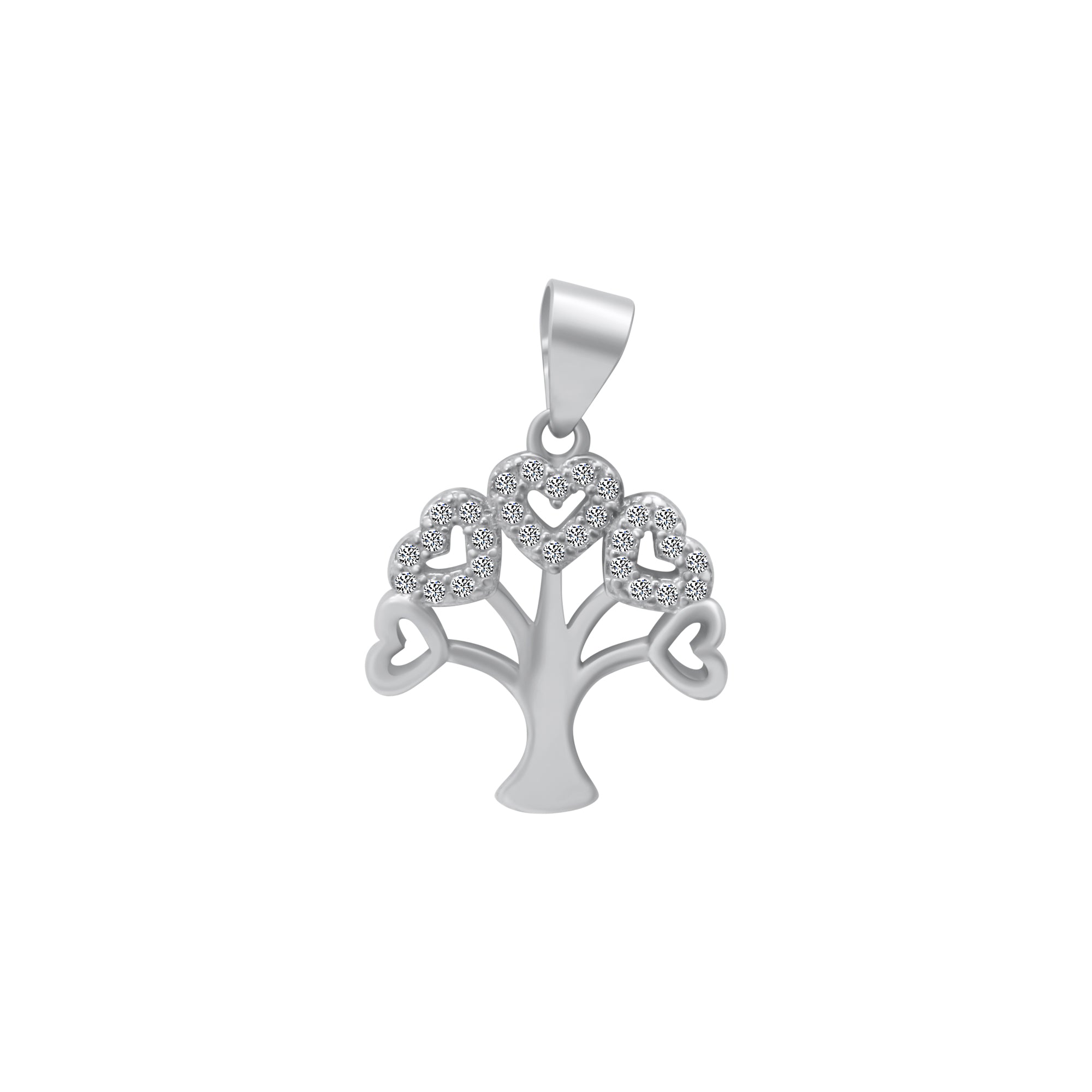 Sterling Silver Tree Heart CZ Pendant (3 Metal Colors)