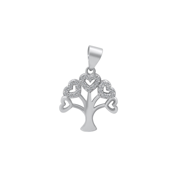 Sterling Silver Tree Heart CZ Pendant (3 Metal Colors)
